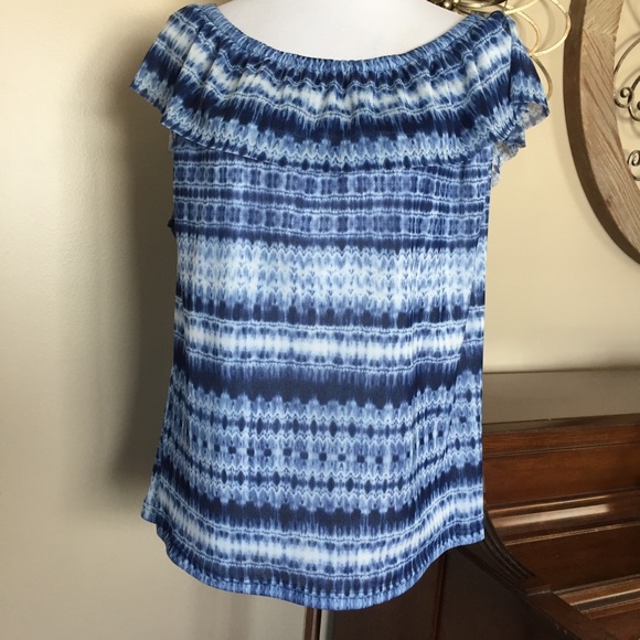 Chaps Tops - NWT Chaps Size 3X Ruffled Neck Blue Tank Top